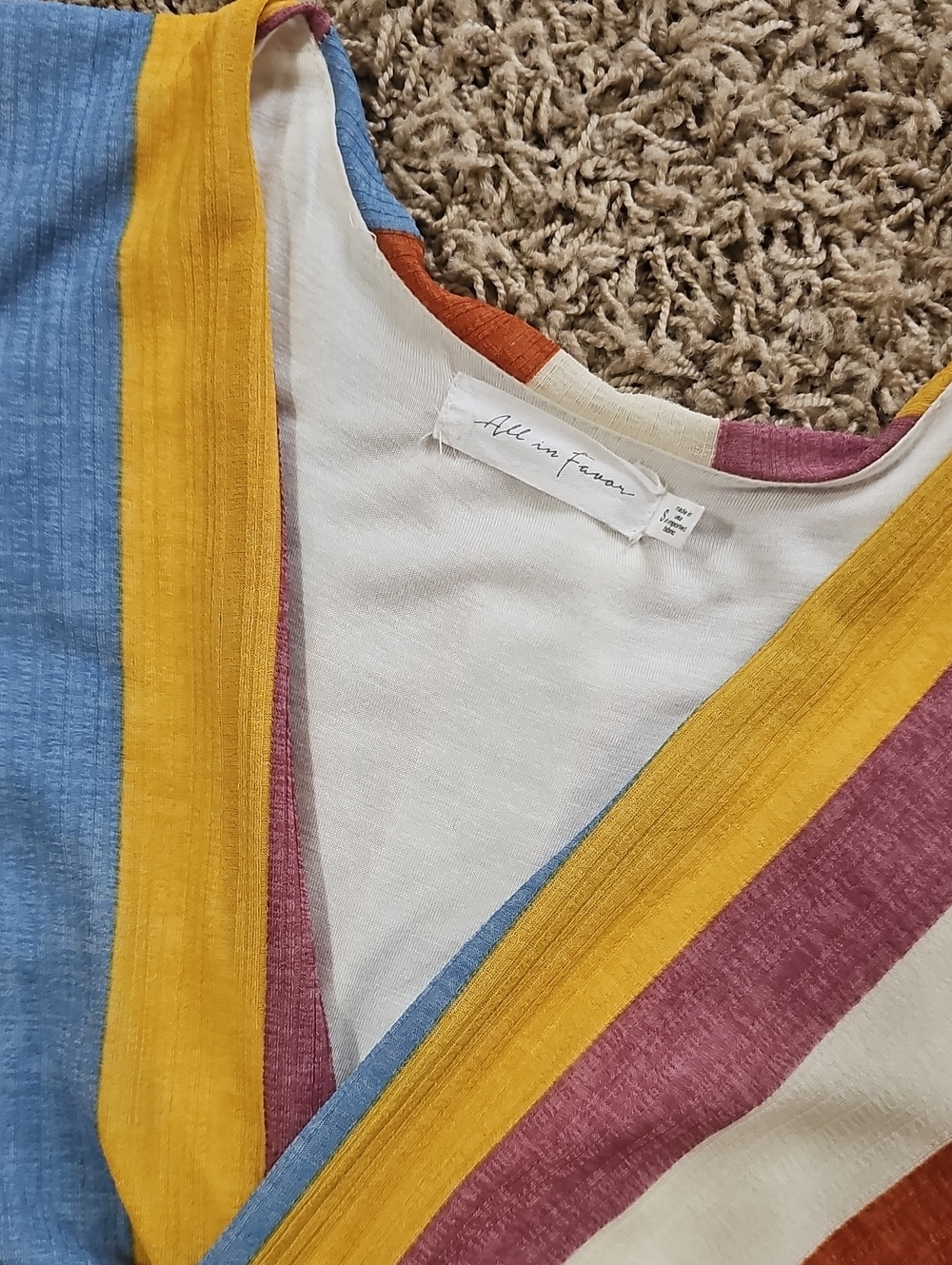Almost Famous Dress Faux Wrap Pull On Multi-Colored Stripe Small Midi - Picture 3 of 5